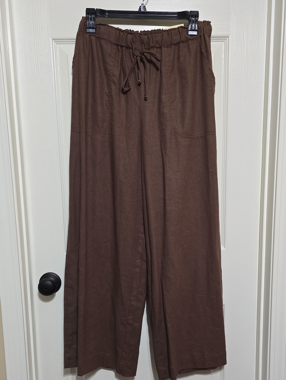 Max Studio Brown Casual Linen Blend Wide-Leg Drawstring Pants